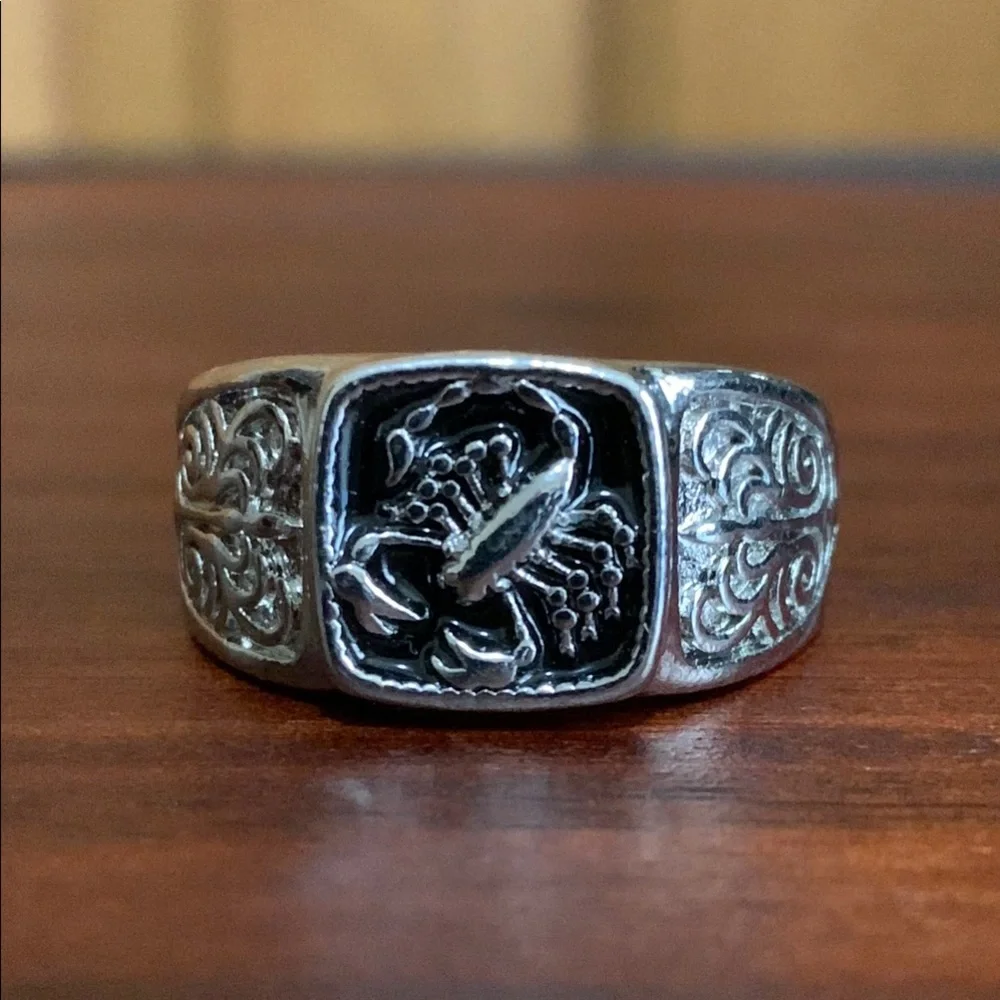 Silver tone and black scorpion ring size 11